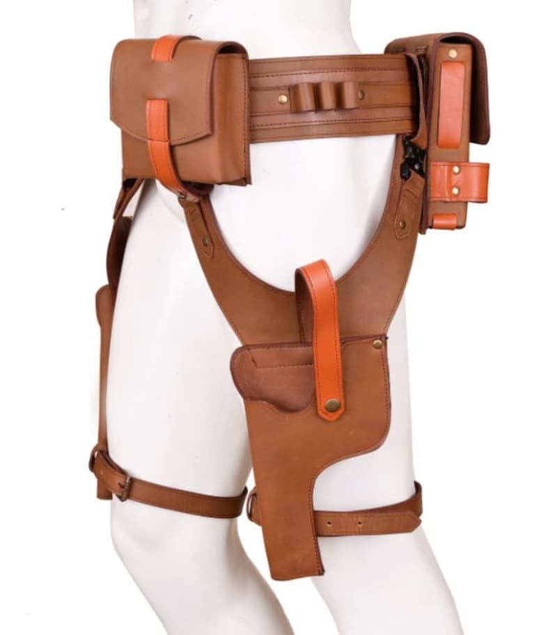 Leather Tactical Drop Leg Holster with Utility Pouches