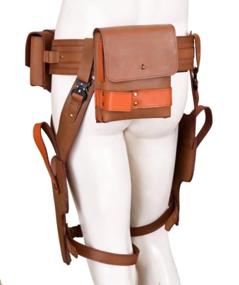 Leather Tactical Drop Leg Holster with Utility Pouches
