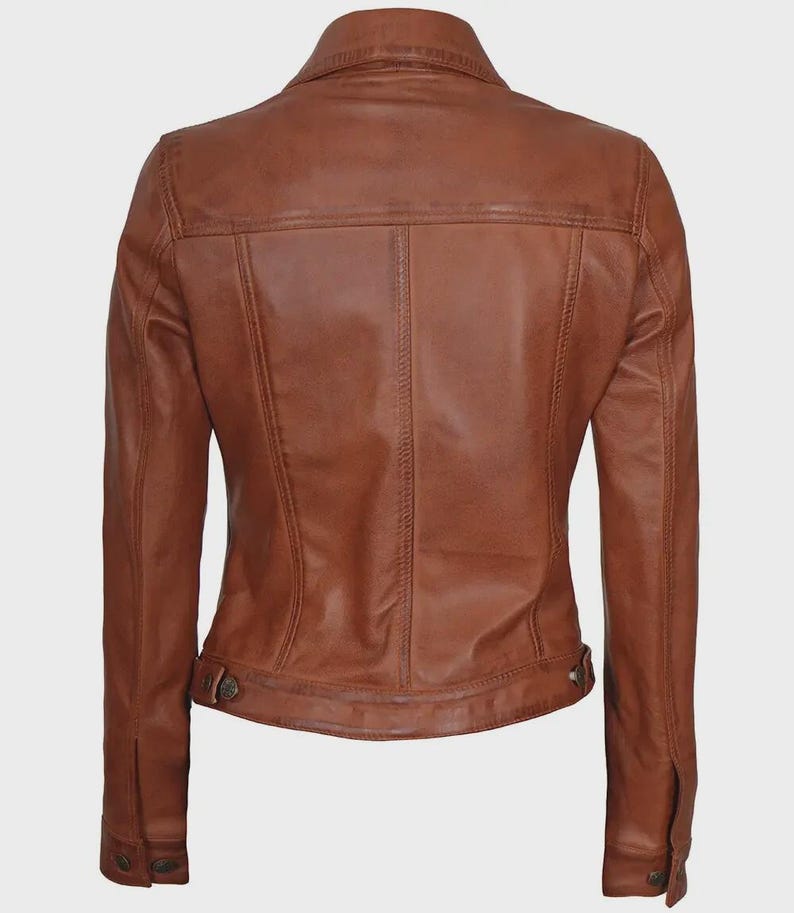 Women’s Classic Tan Leather Trucker Jacket