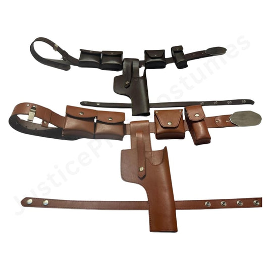 Leather Gun Belt with Holster & Pouches